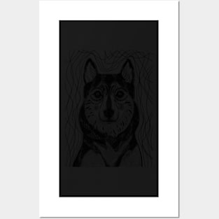 Husky Puppy ink drawing design Posters and Art